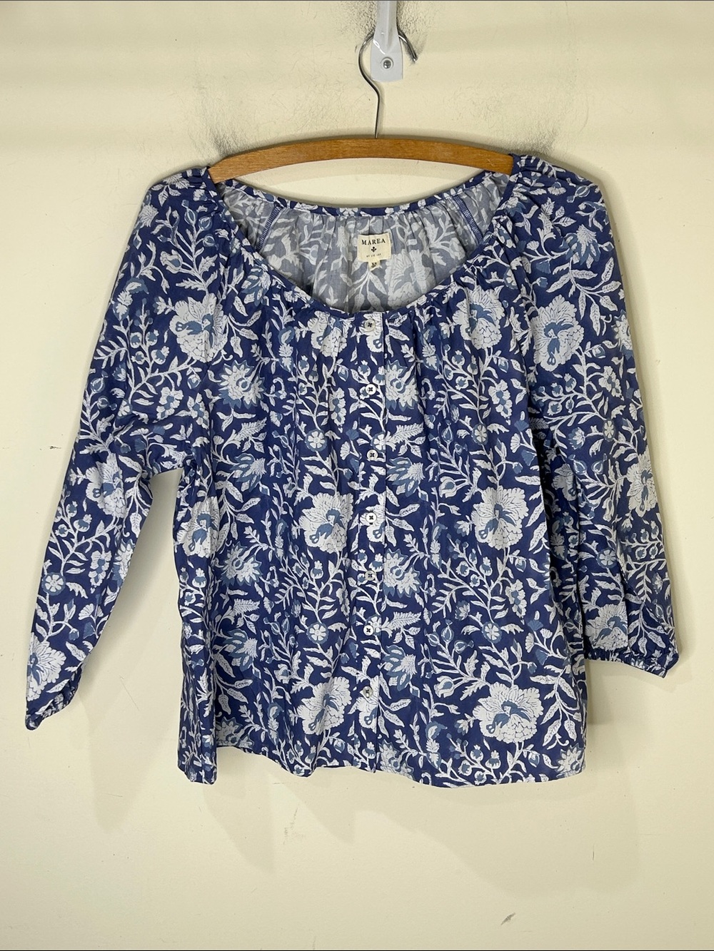 MAREA by Liz Joy Floral Cotton Blouse Top XS Blue White - Picture 13 of 13